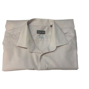 Michael Kors pink grey white check dress shirt 17 1/2 XL